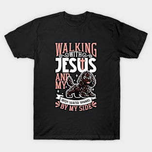 Jesus and dog - Irish Water Spaniel T-Shirt